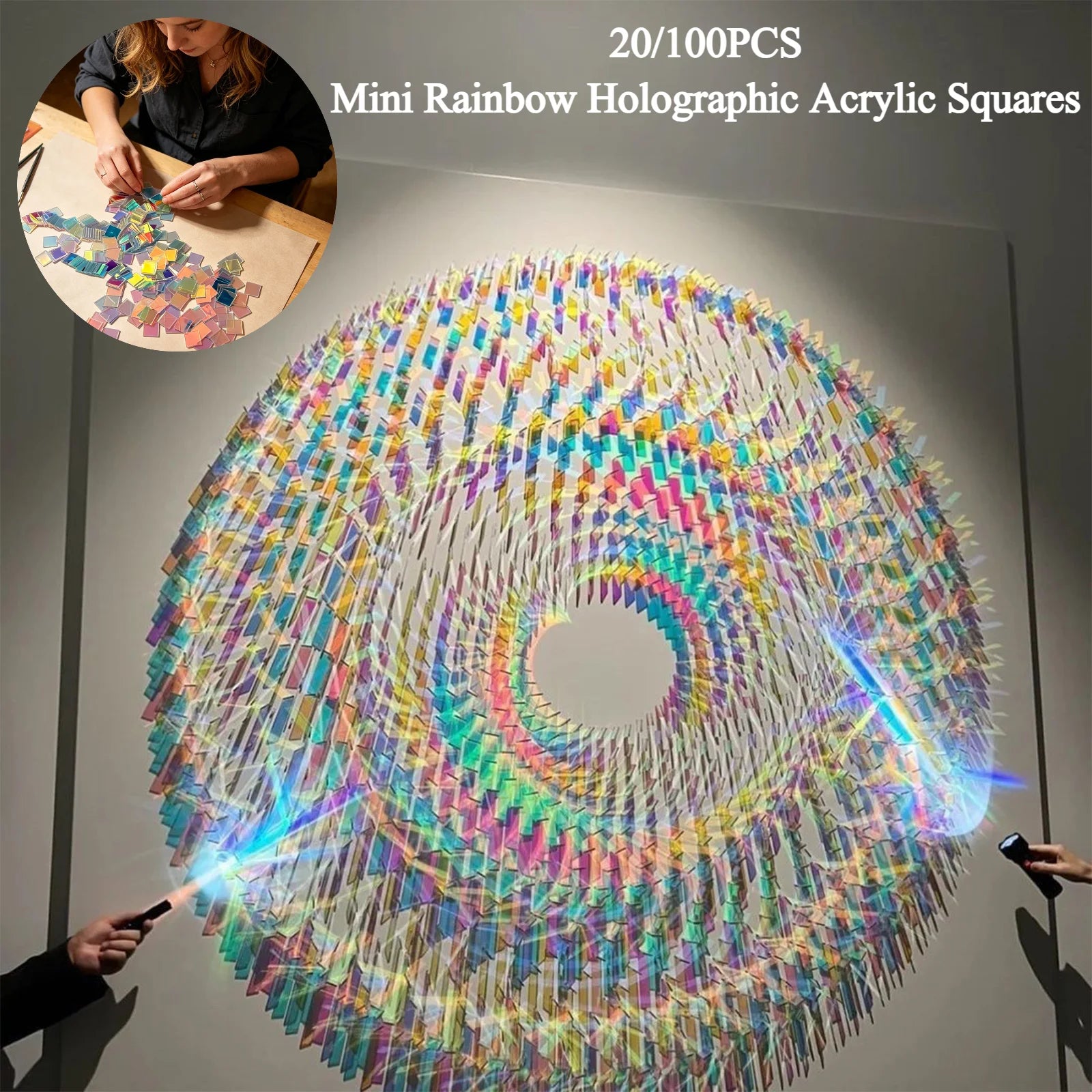 50 Rainbow Holographic Acrylic Squares Colored Boards Panels