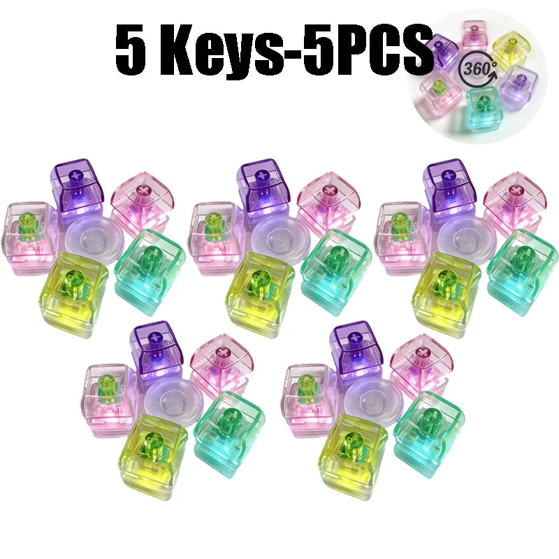 LED Light-up Keyboard Keychain Clickable Buttons Stress Relief Fidget Zpaxo 5 Keys-5PCS
