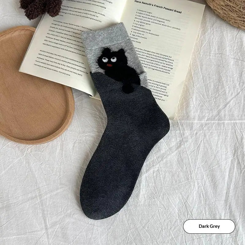 Mid-tube Couple Socks Soft Comfort Durable Sweat-absorbing 3D Cat Zpaxo A2 One Size