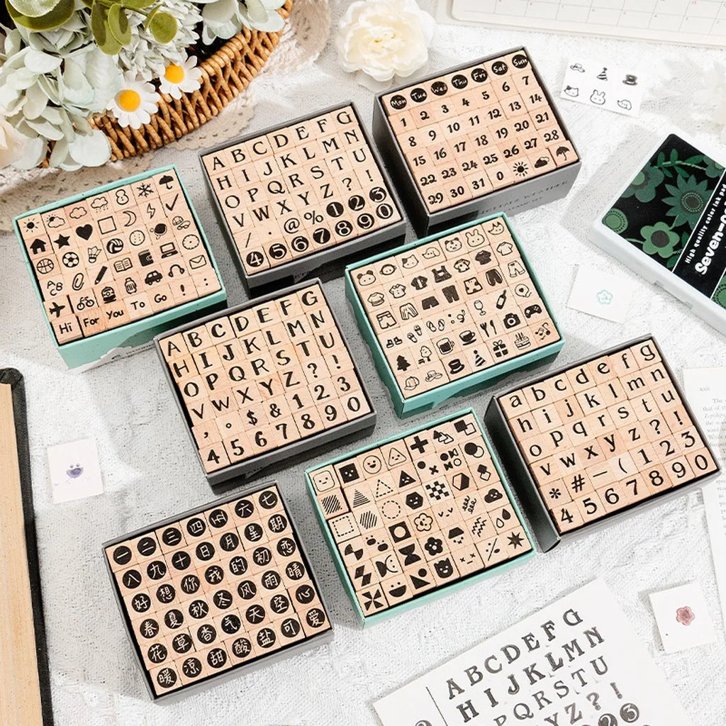42-Piece Beech Wood Stamp Set – Letters, Numbers & Symbols Craft Stamp Set Zpaxo