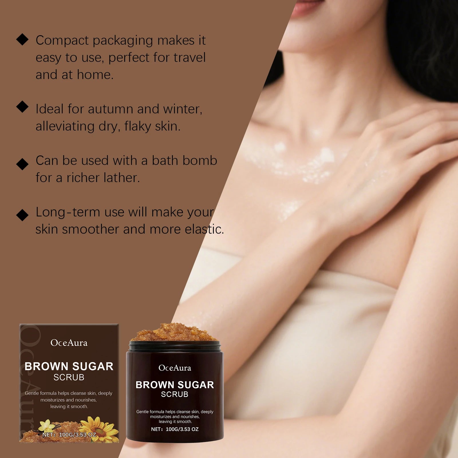 Brown Sugar Body Polish for Rough Bumpy Skin Gentle Exfoliator to Smooth Dry Flaky Skin Natural Arnica Flower Scrub with Vitamin Zpaxo
