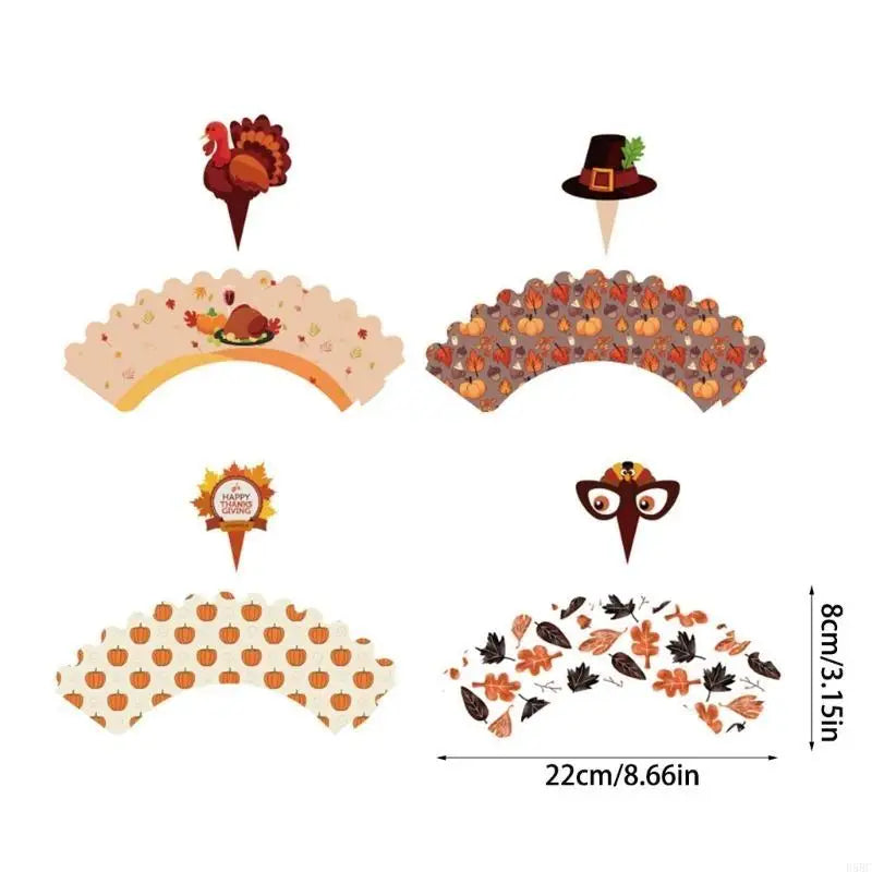 Autumn Harvest Cupcake Inserts Turkey Cake Decorations Thanksgiving Party DIY Crafts Zpaxo