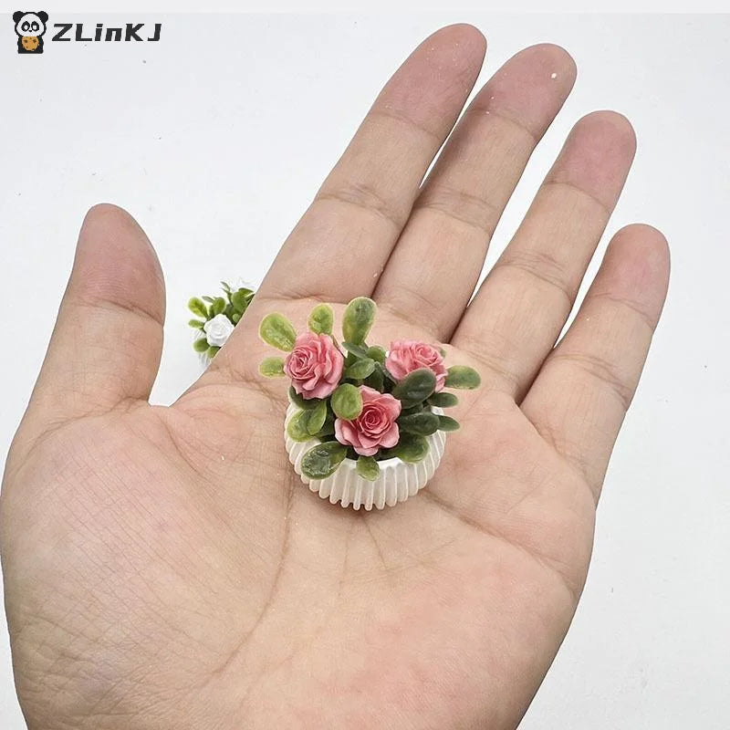 Doll House Living Room Scene Decoration Mini Rose Plant Potted Plants Zpaxo
