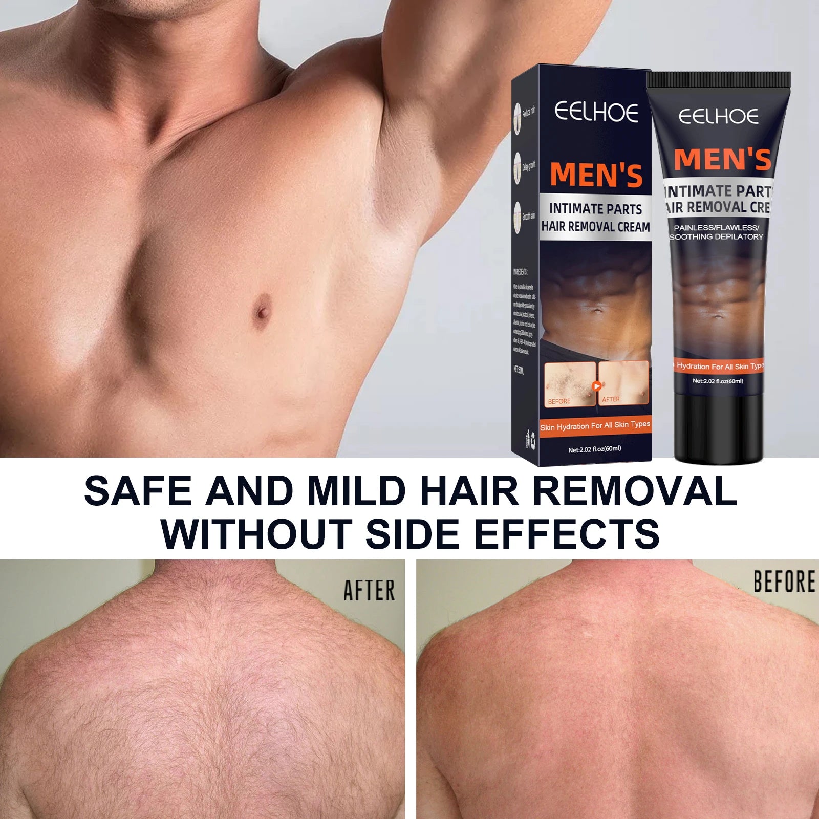 Men's Hair Removal Cream, Gentle & Non-Irritating, For Chest, Armpit & Leg Hair, Smooth Full-Body Hair Removal Cream for Men Zpaxo