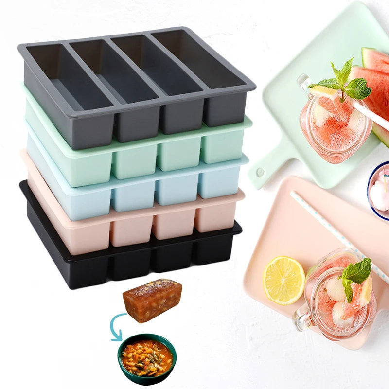 Ice Cream Mold 4 Grids Giant Storage Food Meal Sauce Lid Silicone Zpaxo