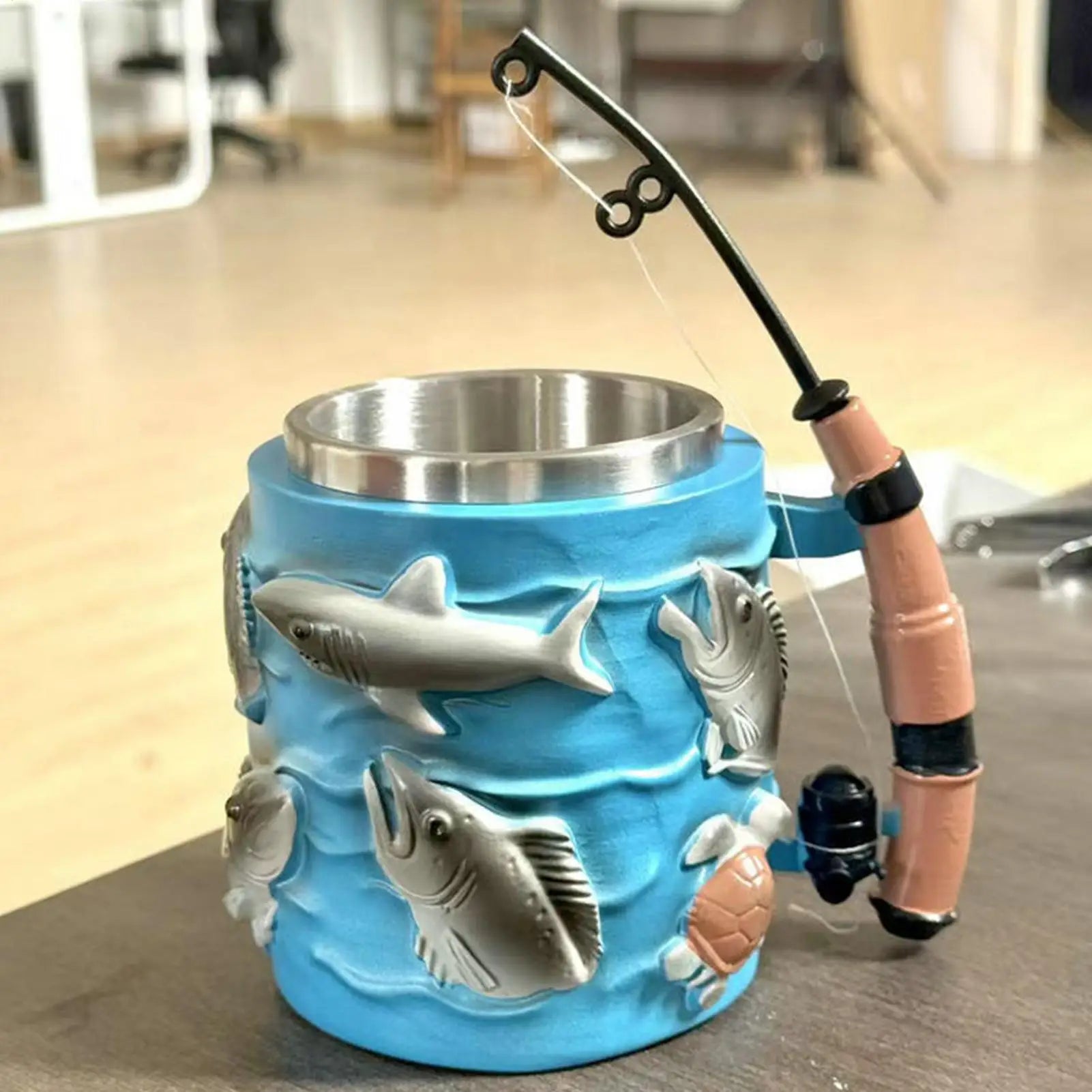 Fishing Coffee Mug Milk Drinkware 3D Embossed Tea Cup Rod Handle Men