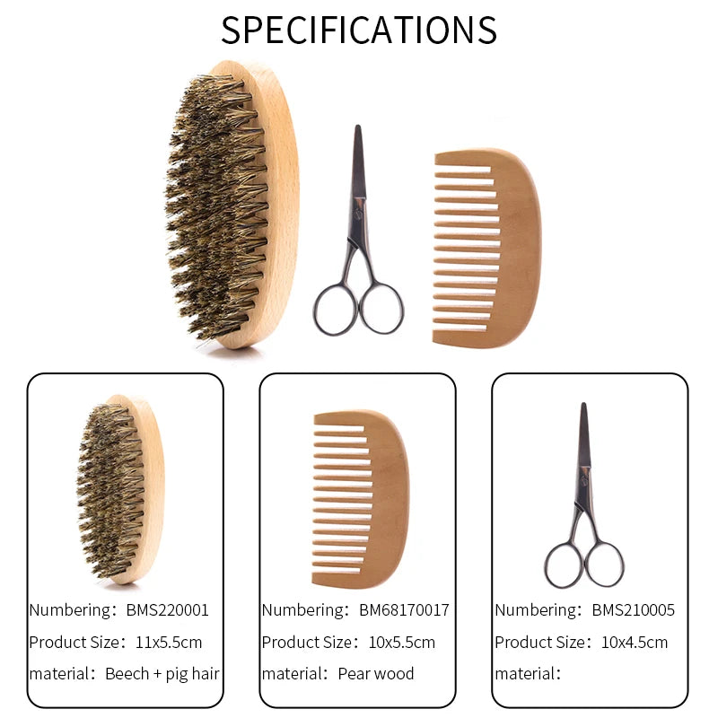 Boar Bristle Beard Brush for Men Beard Grooming Kit with Scissor Wooden Mustache Comb Beard Growth Beard Kit Barba Accesorios Zpaxo