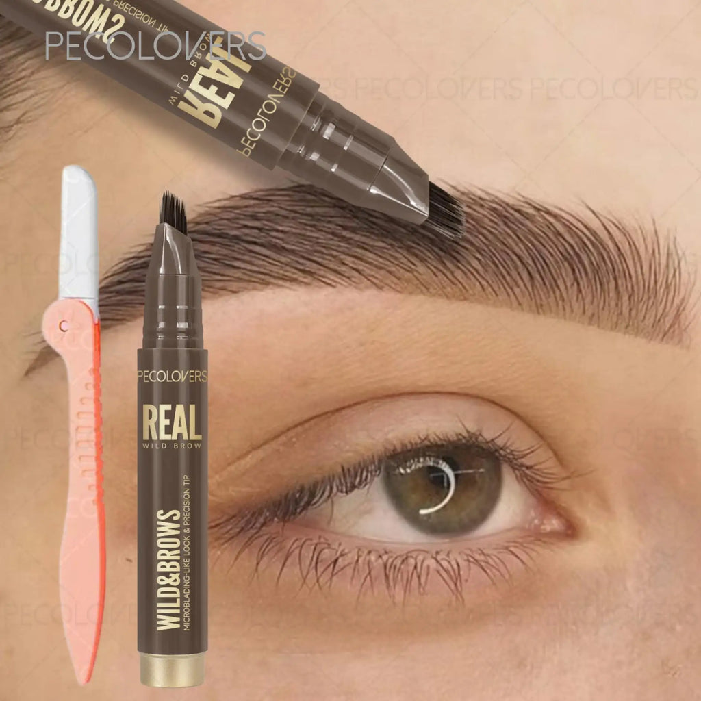 2PCS/SET 3D Wild Waterproof & Sweatproof Eyebrow Pencil &eyebrow Razor ,Mult Split Tip Eyebrows Pen Eyebrow,Portable for Travel Zpaxo