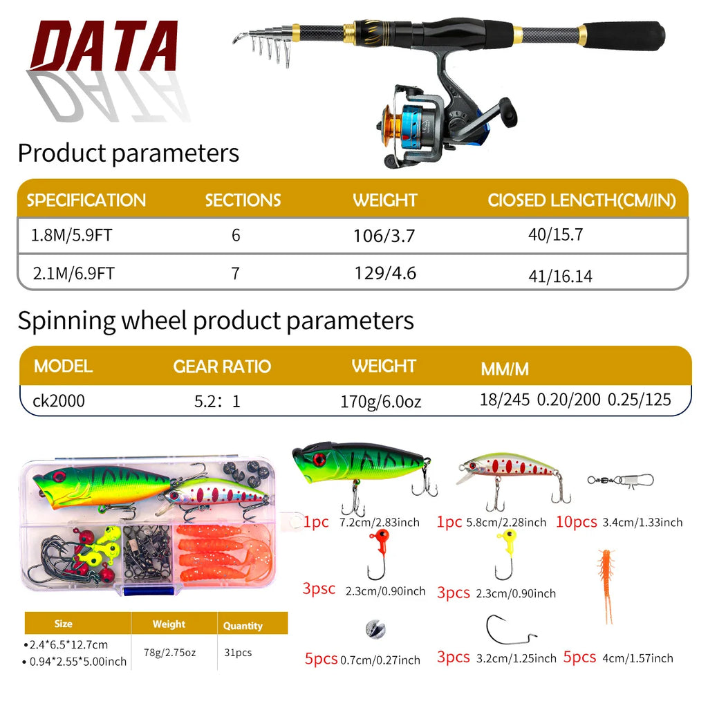 Telescopic Sea Fishing Rod & Reel Combo Set with Carry Bag