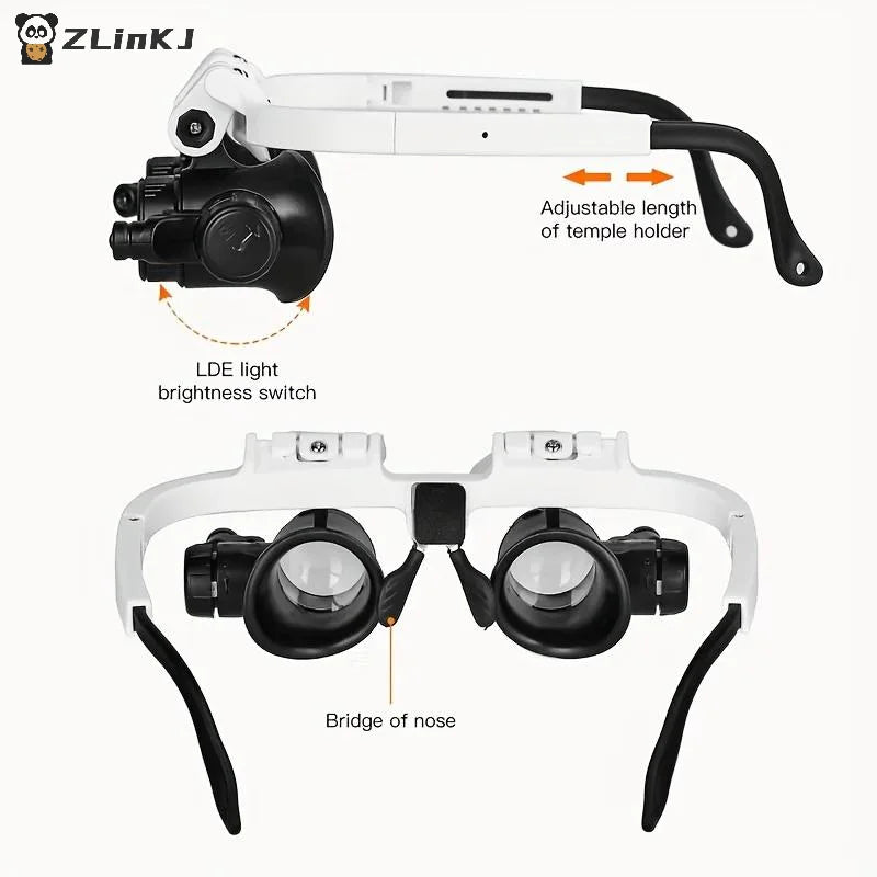 ▶1Pcs 8X/15X/23X Magnifying Glass Jeweler Watchmaker With LED Light Telescopic Headband Magnifier Glasses Zpaxo