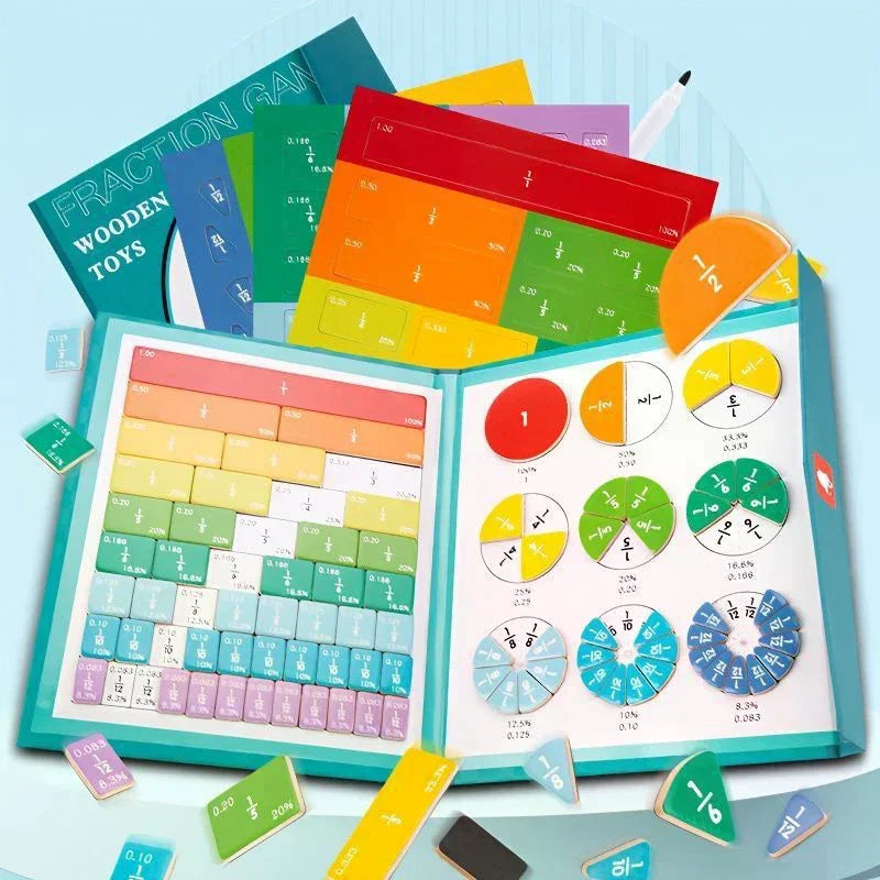 Montessori Magnetic Fraction Learning Math Toys Montessori Arithmetic Teaching Aids Wooden Book Educational Toys for Children Zpaxo
