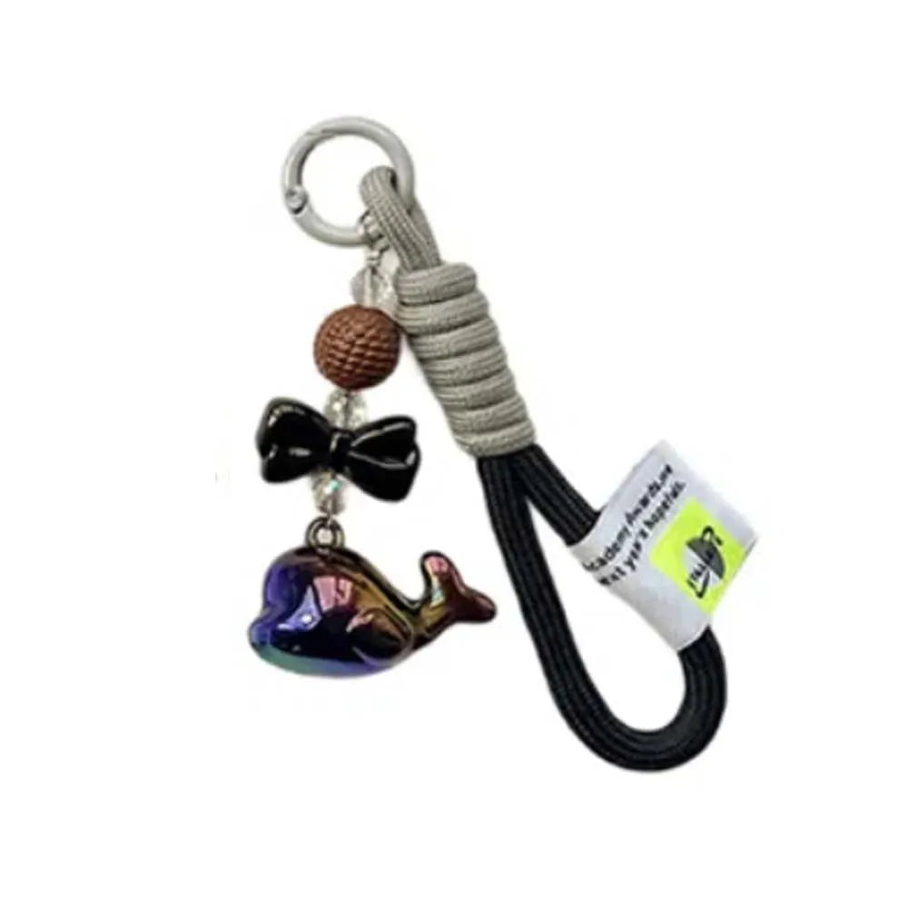 Creative Cartoon Whale Keychain Acrylic Backpack Hanging Woven Rope Pendant Earphone Case Decoration Ornaments Car Key Ring Toys Zpaxo Black