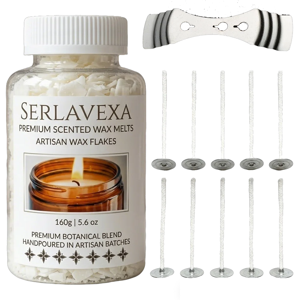 DIY Candle Kit 160g Scented Wax Flakes Melts Soy Wax Pre-waxed Wicks Centering Device Holder Handmade Aromatherapy Candlemaking Zpaxo 160g