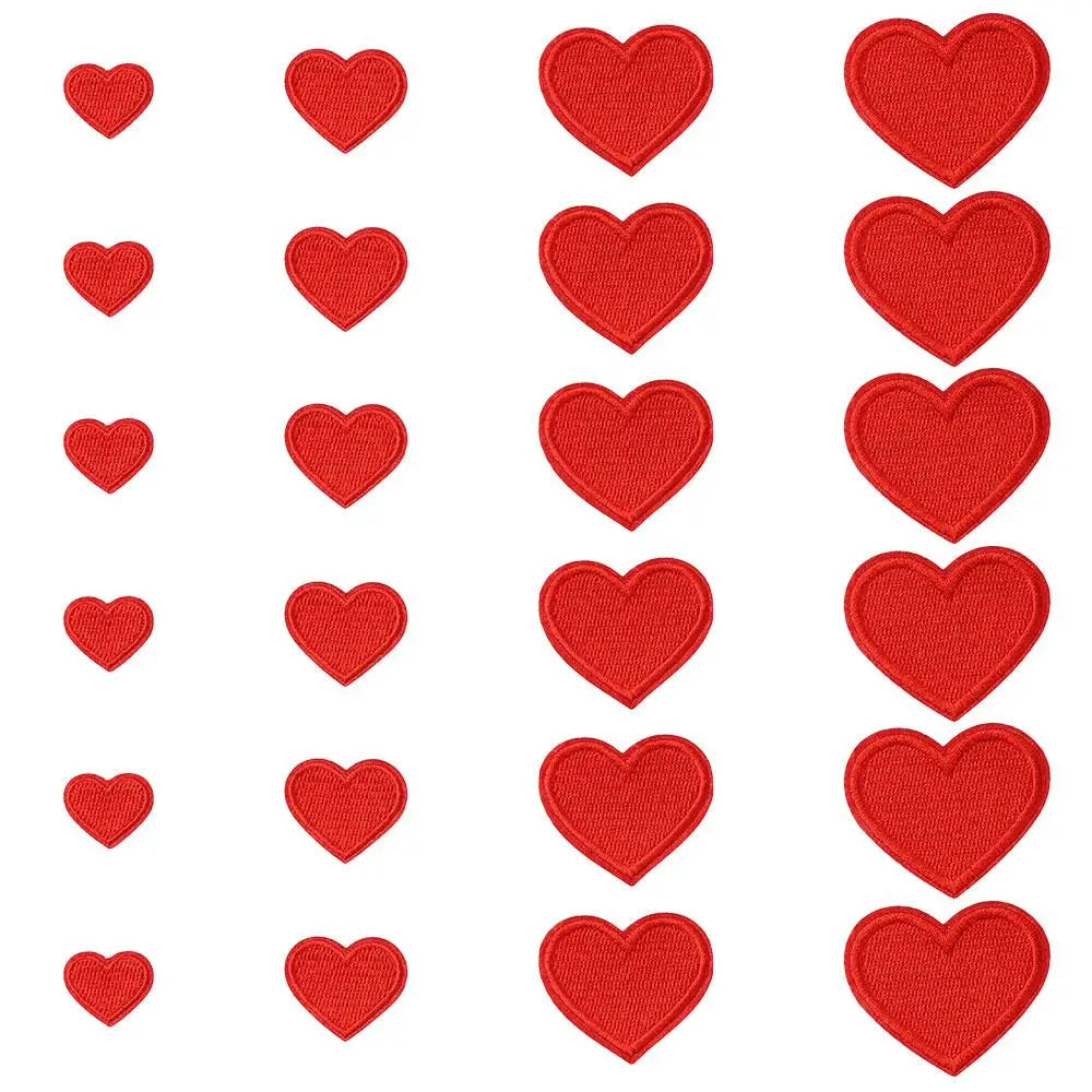 40-Pack Embroidered Heart Iron-On & Sew-On Patches – 4 Sizes