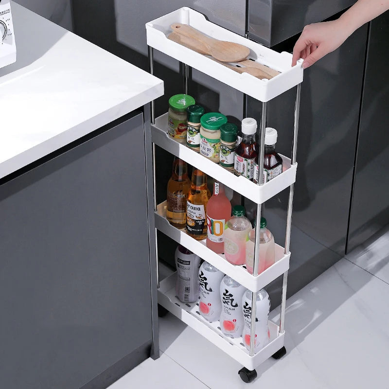 3/4 Tier Movable Gap Storage Rack Rolling Utility Cart Storage Shelf Kitchen Bathroom Slim Slide Organizer Shelf Livingroom Zpaxo