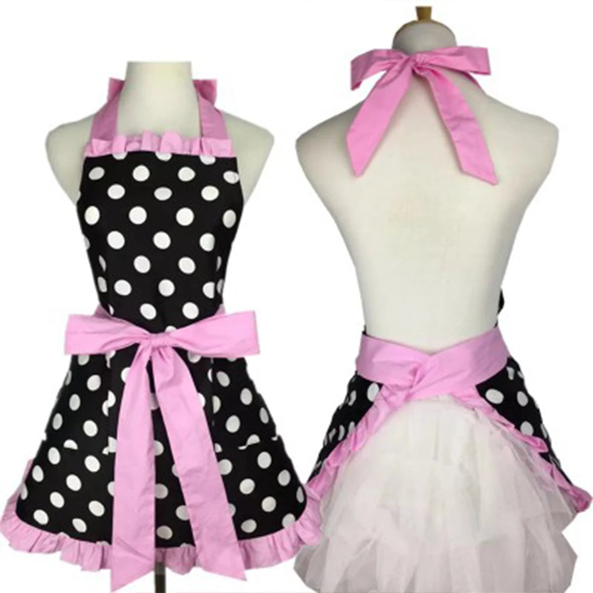 1/2PCS Kitchen Apron Retro Aprons Long/Short Waist Adjustable Ruffle Side Vintage Cooking Aprons with Pockets For Woman Men Work Zpaxo 1PC-2 Pockets 1