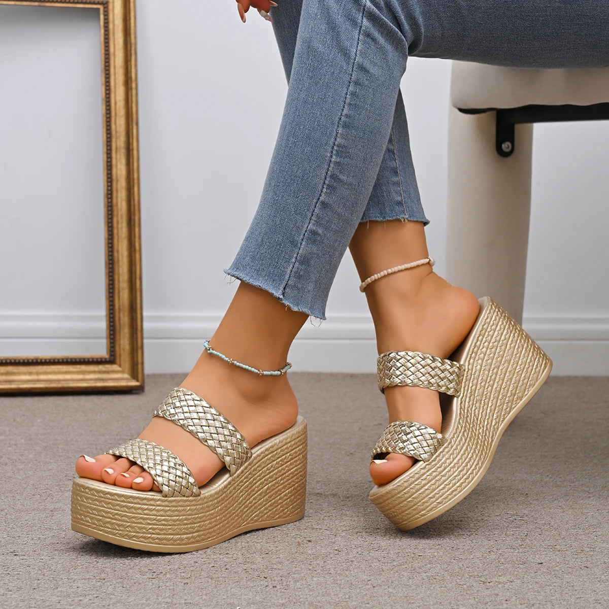 Women Sandals Comfortable Gold Wedges Shoes Women2026 Summer Outdoor Zpaxo