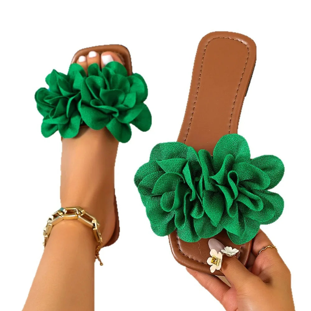 2026 Summer Series Women's Flat Bottom Leaky Toe Flower Decoration