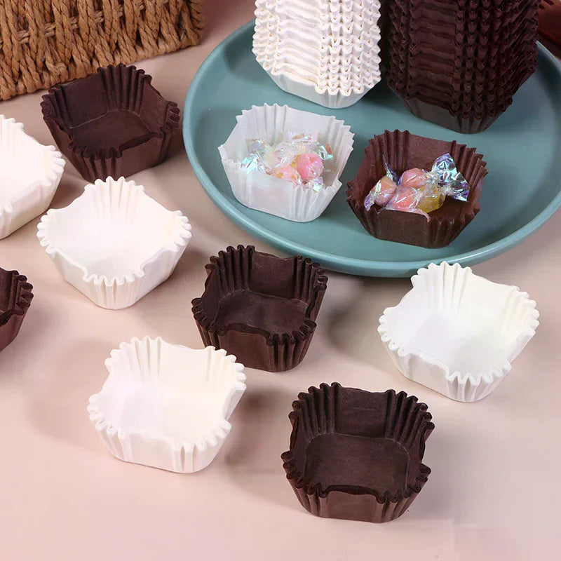 Square Cupcake Liners Muffin Baking Cups Pan Paper Oven Microwave Zpaxo