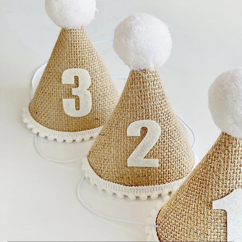 First Birthday Hat Crown Burlap Cap Kids Boy Girl Newborn 1st 2rd 3th