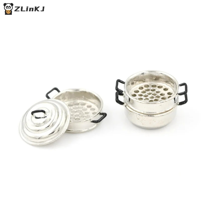 ▶1:12 Dollhouse Kitchen Decoration Toys Miniature Metal Cooking 3 Tier Steamer Toys Zpaxo