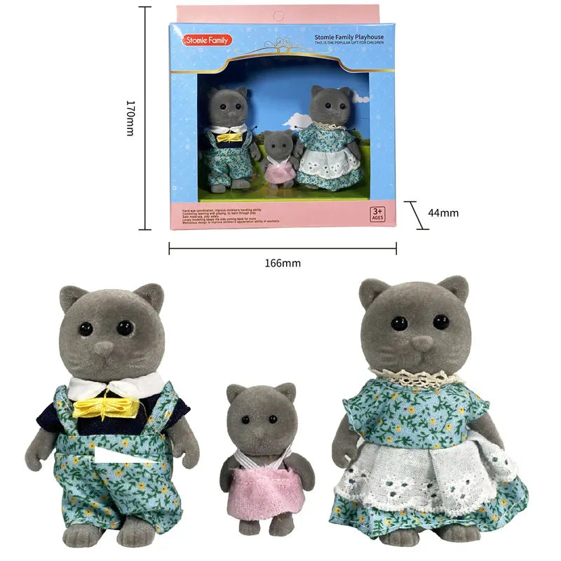 1 12 Forest Animal Family Mini Rabbit Bear Deer Cat Doll Girl Play Zpaxo Blue Cat