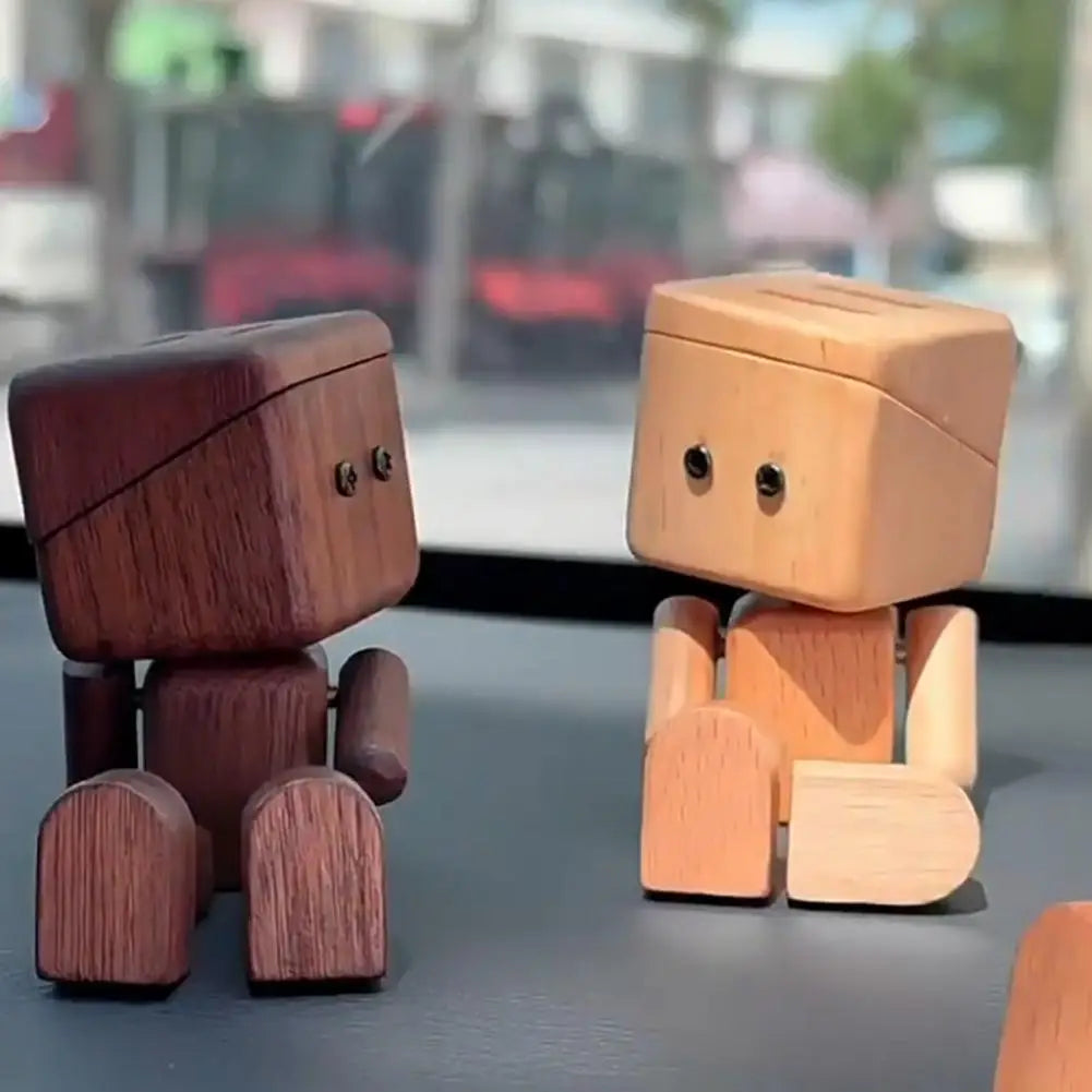 Creative Car Dashboard Decor Leg-swinging Robot Wooden Figure Funny Shaking Wooden Man Figurine Aromatherapy Gift Zpaxo