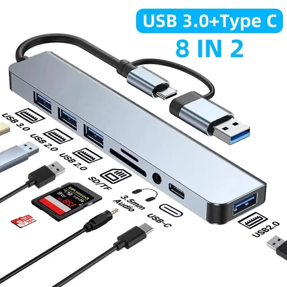 8-Port USB 3.0 Hub Type-C Docking Station – 5Gbps OTG Adapter USB Docking Station Zpaxo