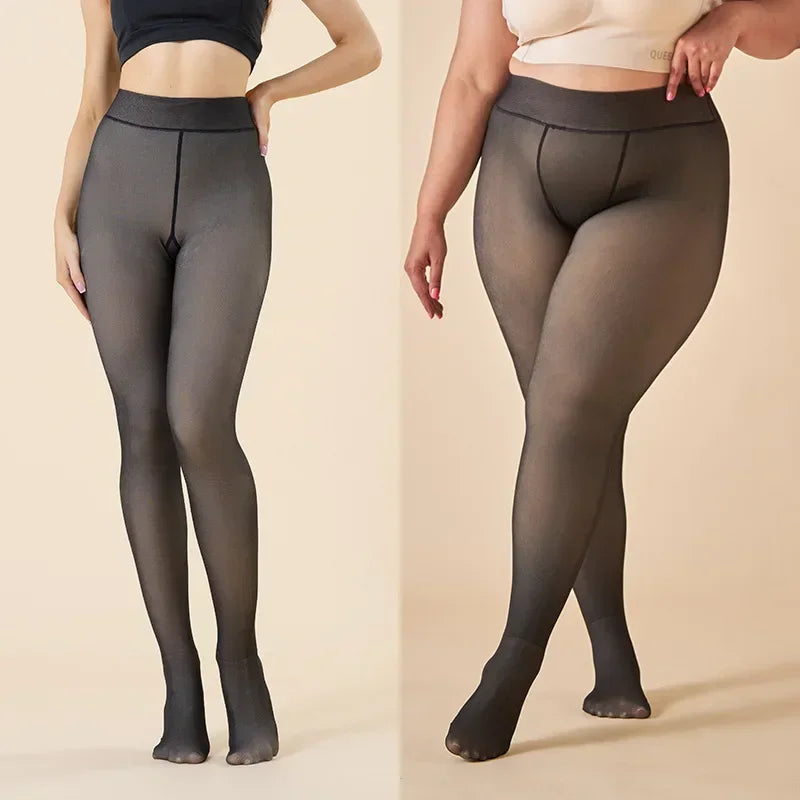 Thicken Polar Stockings Winter Warm Leggings Women'S Fleece Lined Tights Skin Effect Pantyhose Fake Translucent Wool Sock Pants Zpaxo