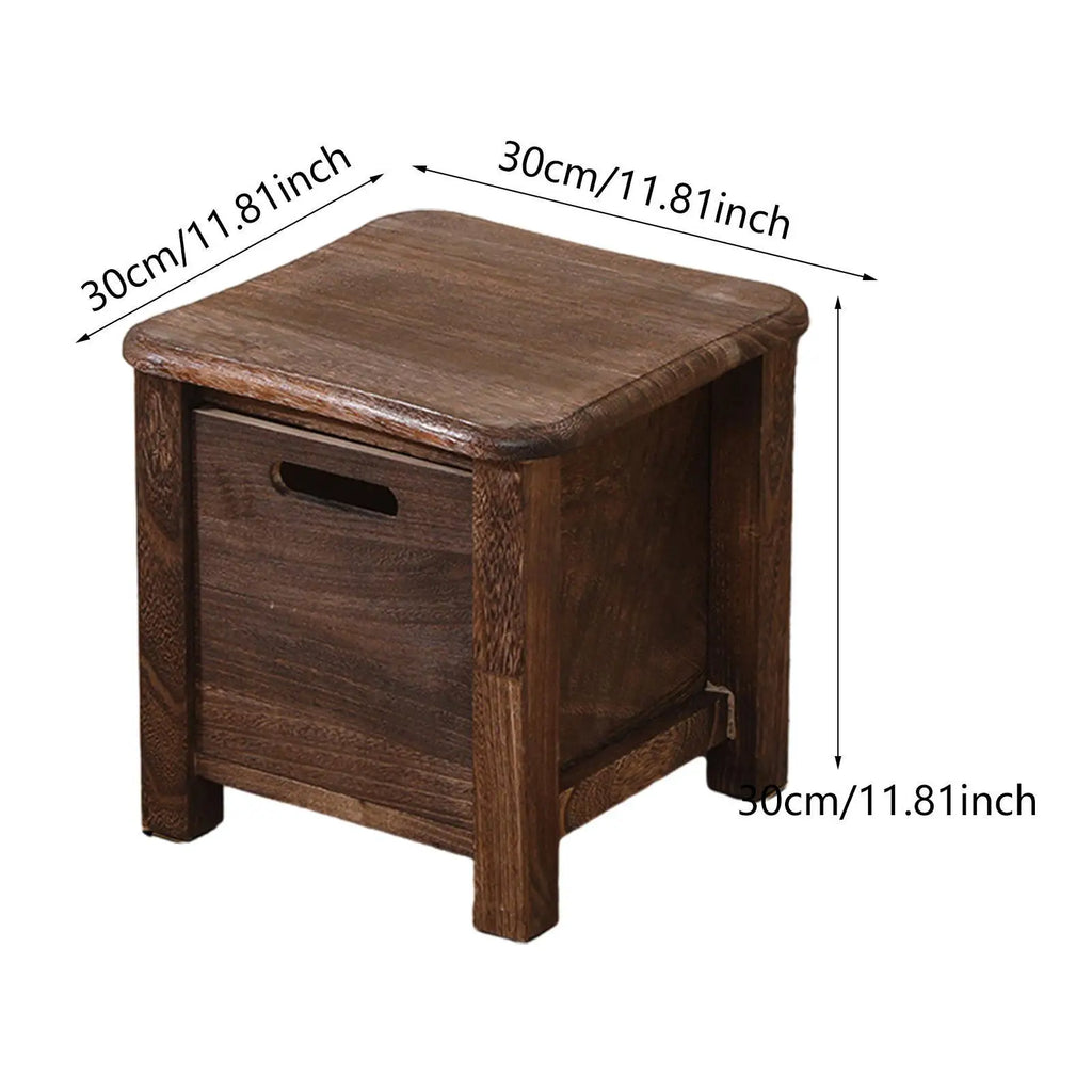 Solid Wooden Nordic Storage Square Stool with Drawer Entrance Hallway Change Shoes Bench Bedside Low Table Cabinet for Apartment Zpaxo