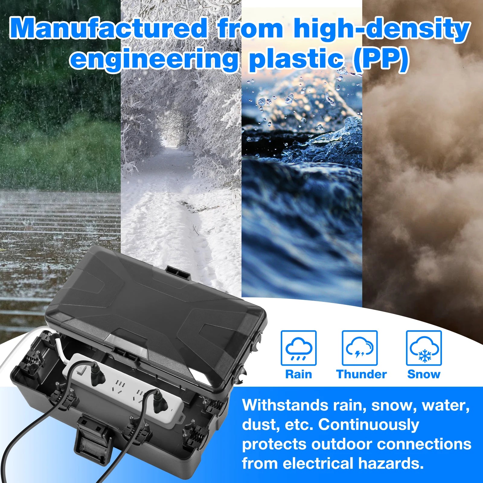 Large Outdoor Electrical Box IP54 Waterproof Extension Cord Cover Weatherproof Protect Outlet, Plug, Socket, Timer, Power Strip, Zpaxo