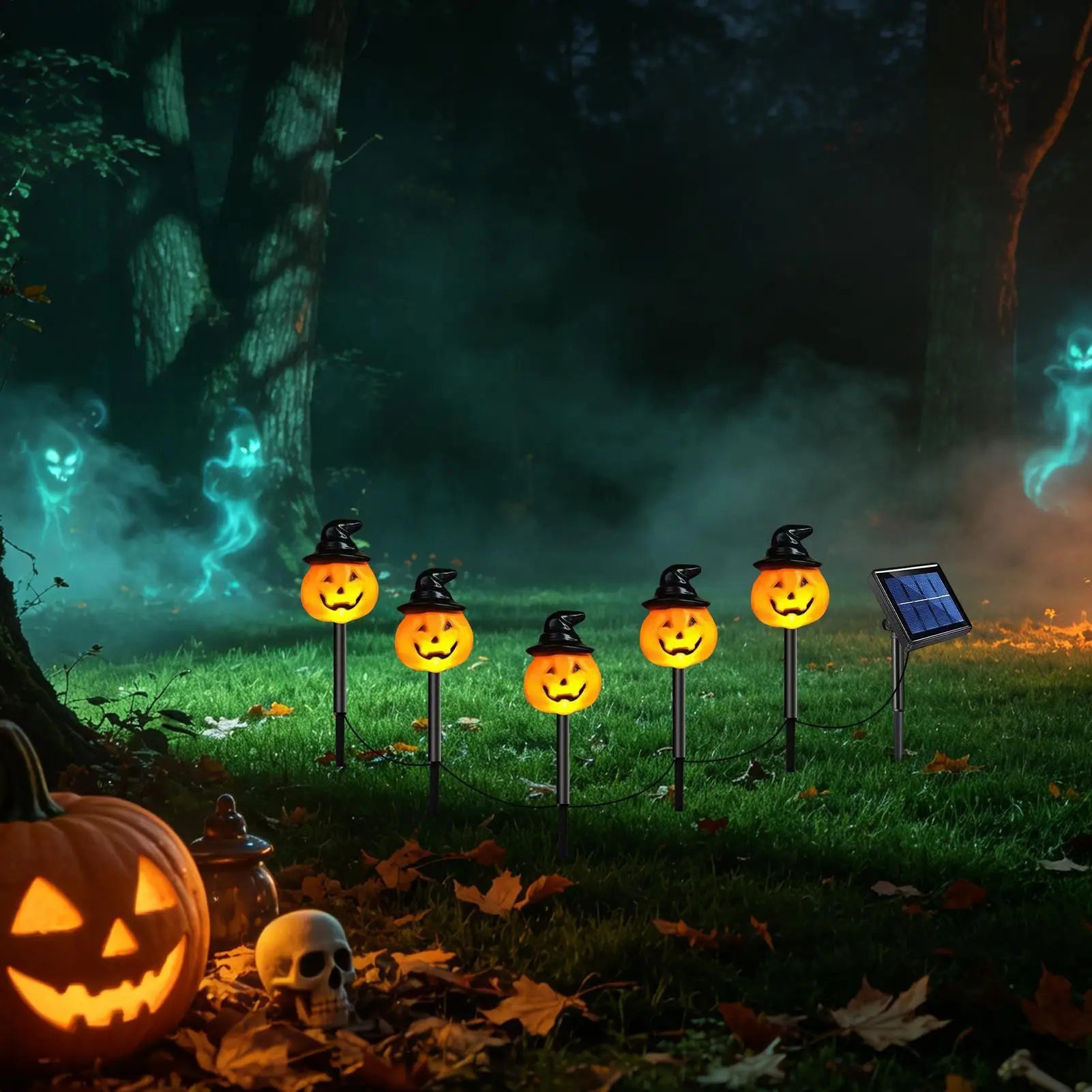 Halloween Solar Stake Lights Outdoor 5 Pumpkin Garden Decorations