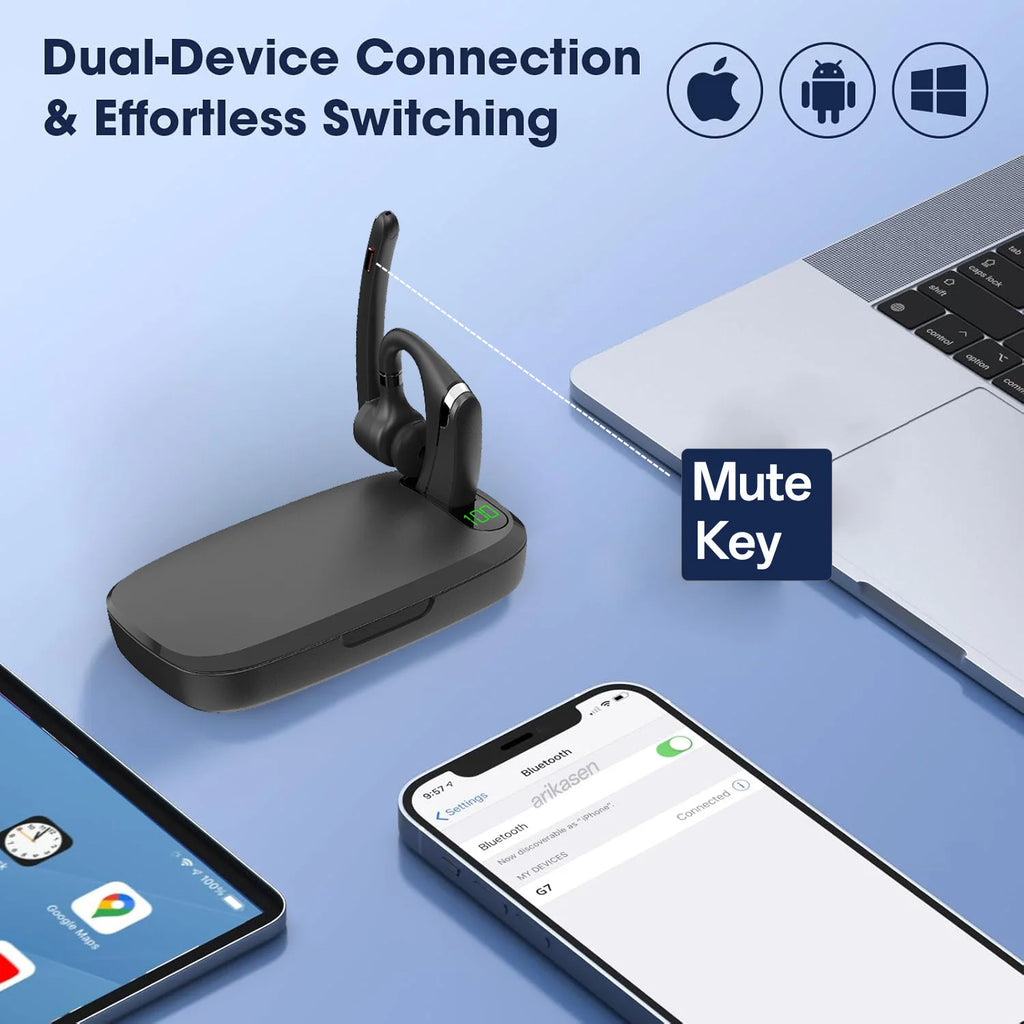 Bluetooth Headset Wireless Earpiece Upgrade Noise Canceling Mic 100H