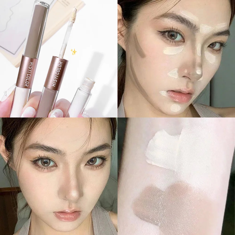 Dual-headed highlighter to cover facial blemishes, waterproof and sweat-proof, matte brightening, foundation concealer Zpaxo 02