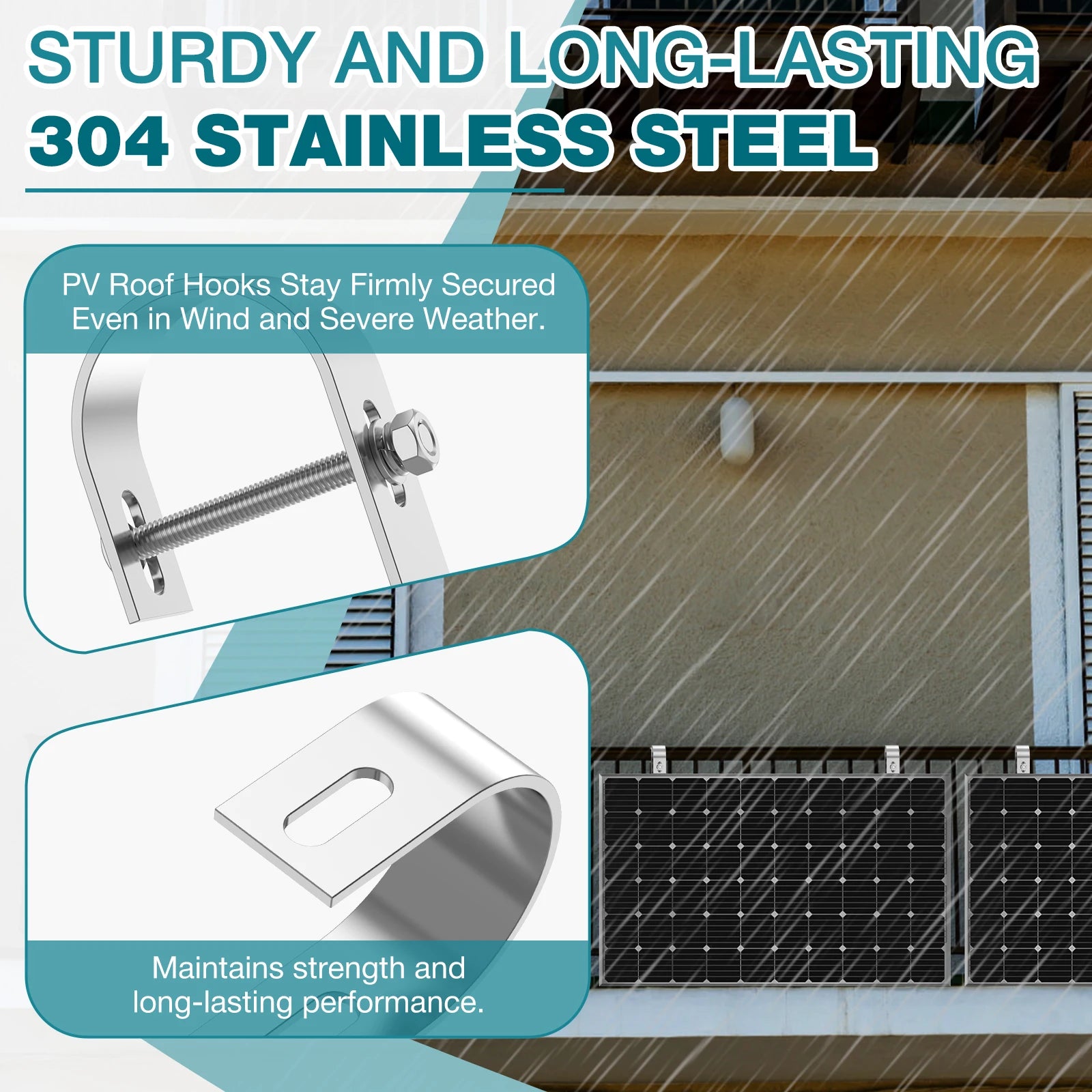 Balcony Power Station Bracket 304 Stainless Steel Solar Panel Mounting Hooks Set Drill Free PV Module Railing Clamp For Garage R Zpaxo