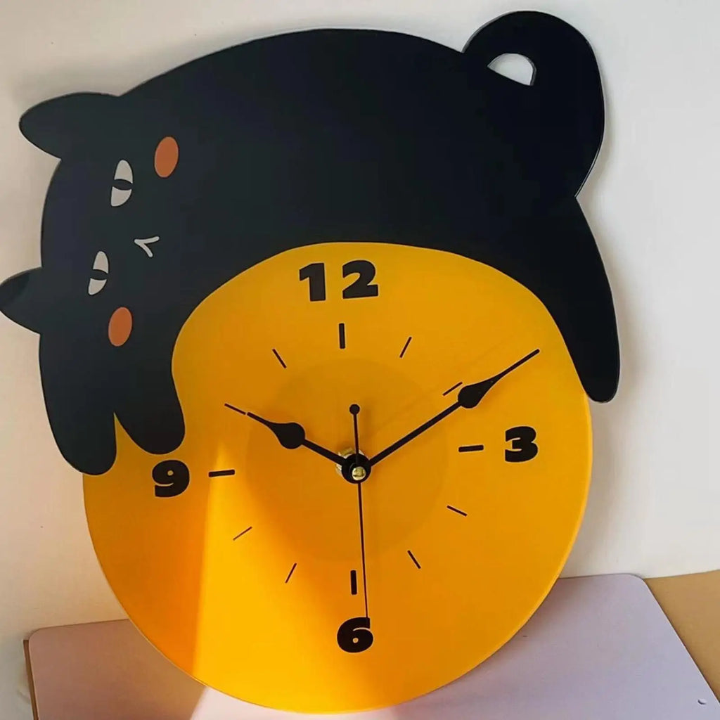 Cat Wall Clock Cute Black Arabic Numbers Housewarming Non Ticking Analog Clock for Bathroom Home Dining Room Kitchen School Zpaxo
