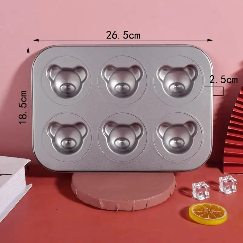 4 6 9 12 Even Bear Mold Baking Pan Non-stick DIY Cute Candy Cake Tool Zpaxo 6 Gray