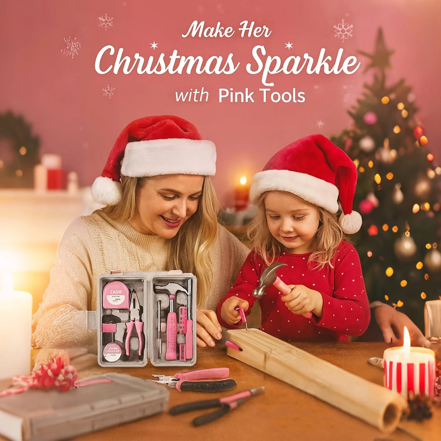 24pcs Pink Home Tool Kit Set | Portable Compact Case, Basic Hand Tools for Women DIY Household Repair, Complete Gift Idea Zpaxo