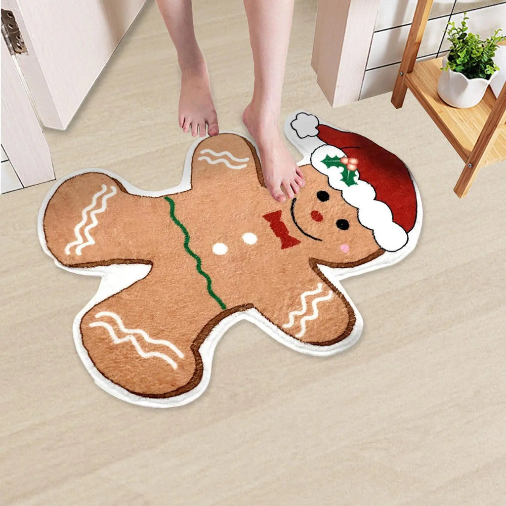 Gingerbread Man Doormat 50x80cm Absorbent Christmas Rug Carpet Non