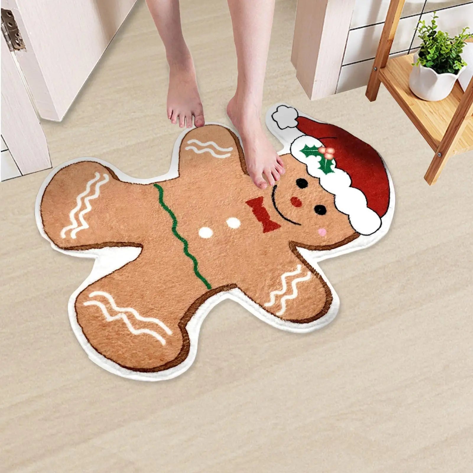 Gingerbread Man Doormat 50x80cm Absorbent Christmas Rug Carpet Non