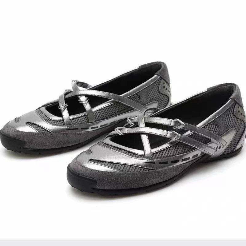 Women's Mesh Fabric Hollow Out Breathable Vintage Single Shoes Spring Zpaxo GRAY 40