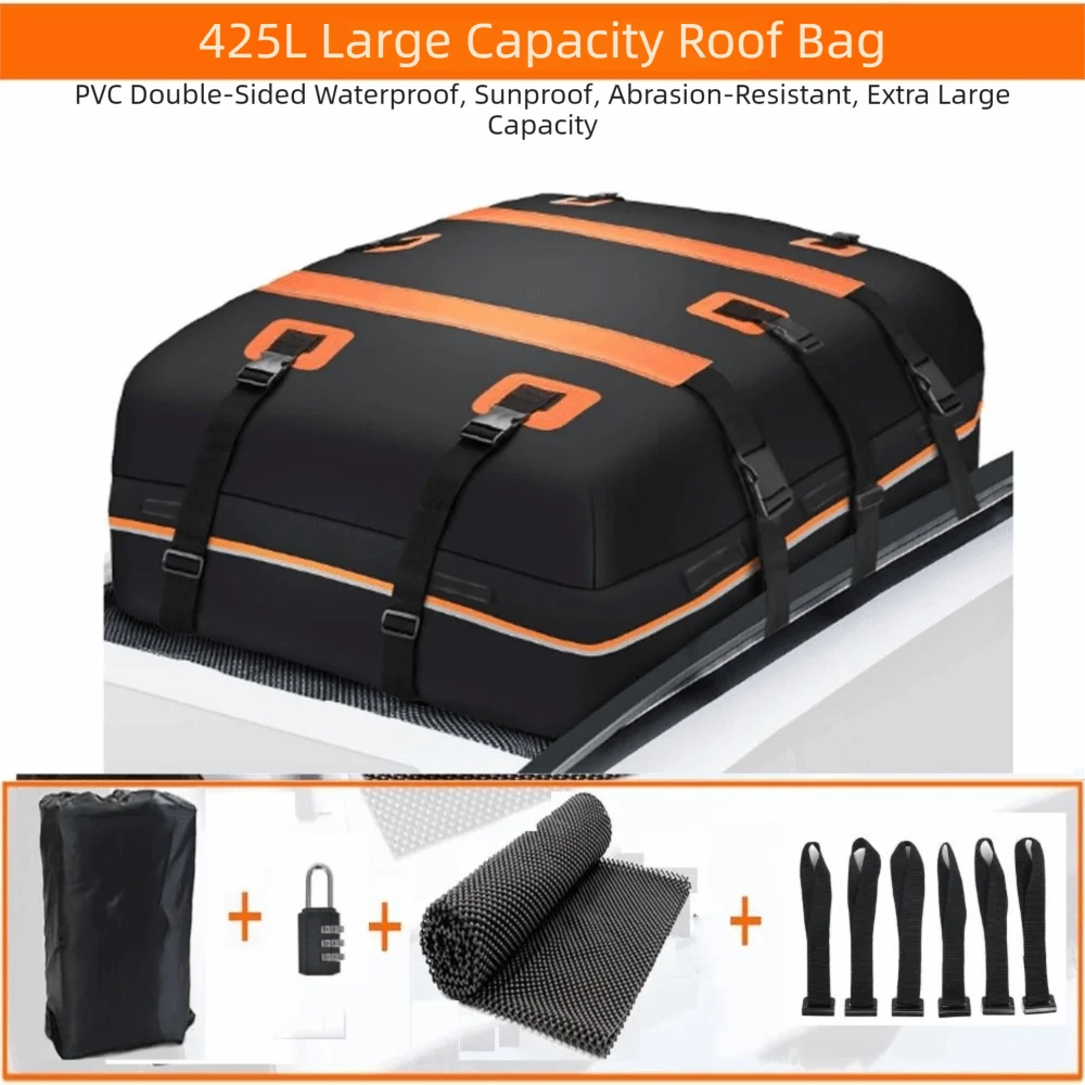Waterproof PVC Car Roof Bag 15 Cubic Feet Heavy Duty Rooftop Cargo Zpaxo