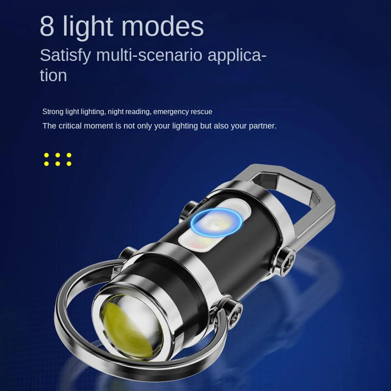 Flashlight Keychain LED 8-Mode Rechargeable Camping Torch Waterproof