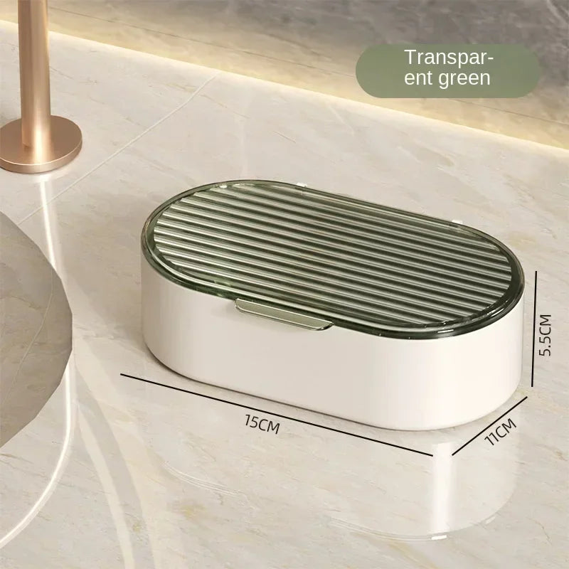 Double Layer Soap Dish with Lid & Drain | Bathroom Soap Box Soap Dish Zpaxo transparent green