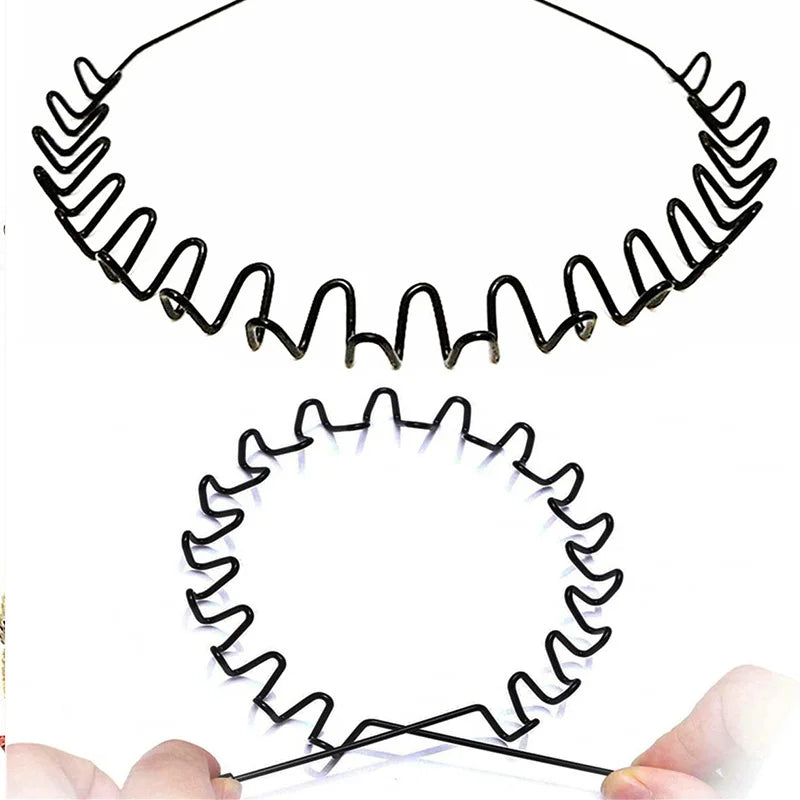 Unisex Black Elastic Non Slip Simple Metal Headbands Men Women Wavy