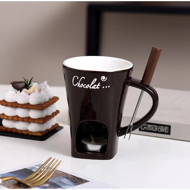 European Style Candle Cup Cheese Chocolate Ice Cream Candle Heated Melted Ceramic Cup Home Kitchen with Fork Creative Coffee Cup Zpaxo 101-200ml Coffee