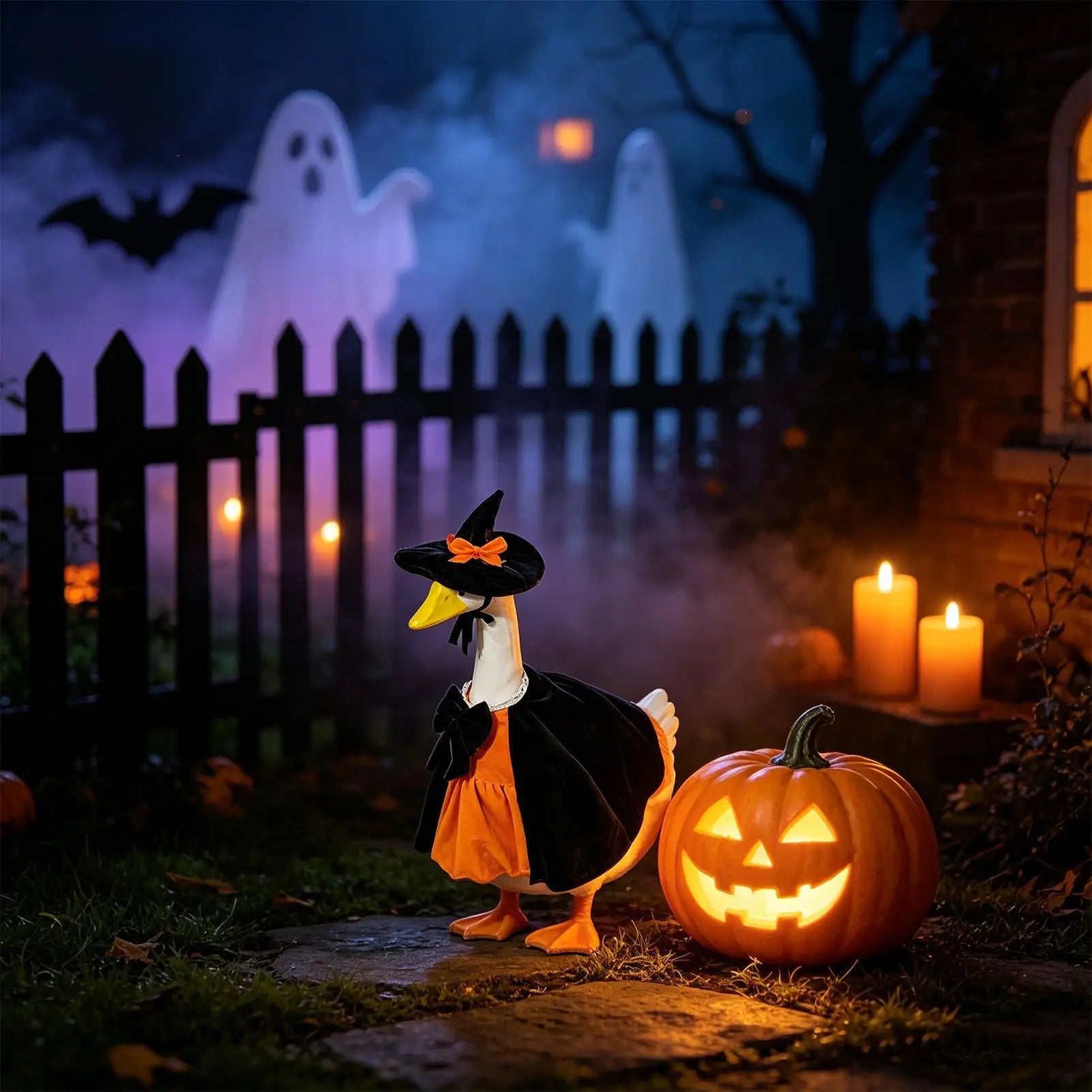 Halloween Goose Outfit Pumpkin Witch Hat Clothing Decor Porch Outfits