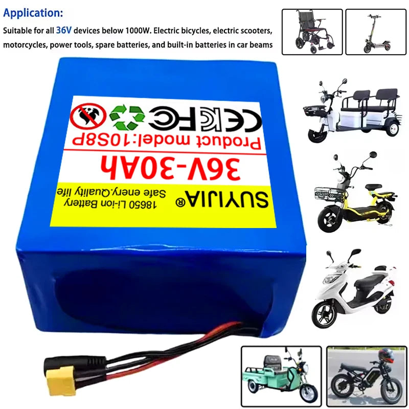 18650 Lithium Battery Pack 36V 30Ah 10S8P ,1500W Built-in BMS, Uitable for Scooters, Bicycles, Various Modes of Transportation Zpaxo