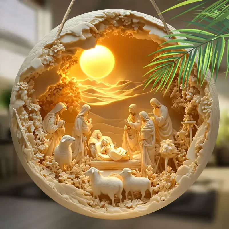 Handmade Nativity Scene sculptures - acrylic religious statues, country farmhouse Christmas table decorations Zpaxo