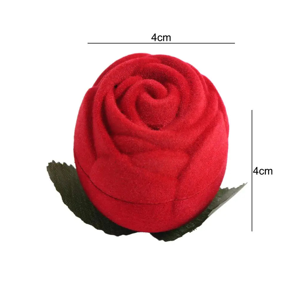 Red Flower Stem Ring Holder Velvet Jewelry Box Wedding Engagement